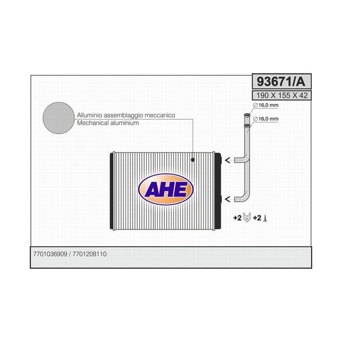 AHE Wärmetauscher, Innenraumheizung 93671/A