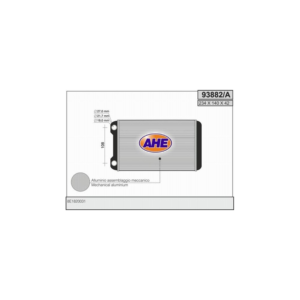 AHE Wärmetauscher, Innenraumheizung 93882/A
