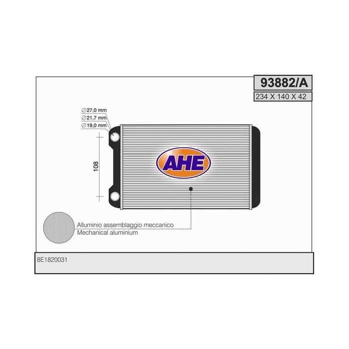 AHE Wärmetauscher, Innenraumheizung 93882/A