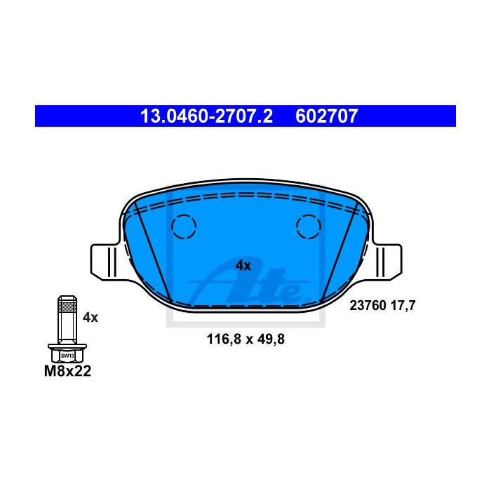 ATE Bremsbelagsatz, Scheibenbremse 13.0460-2707.2