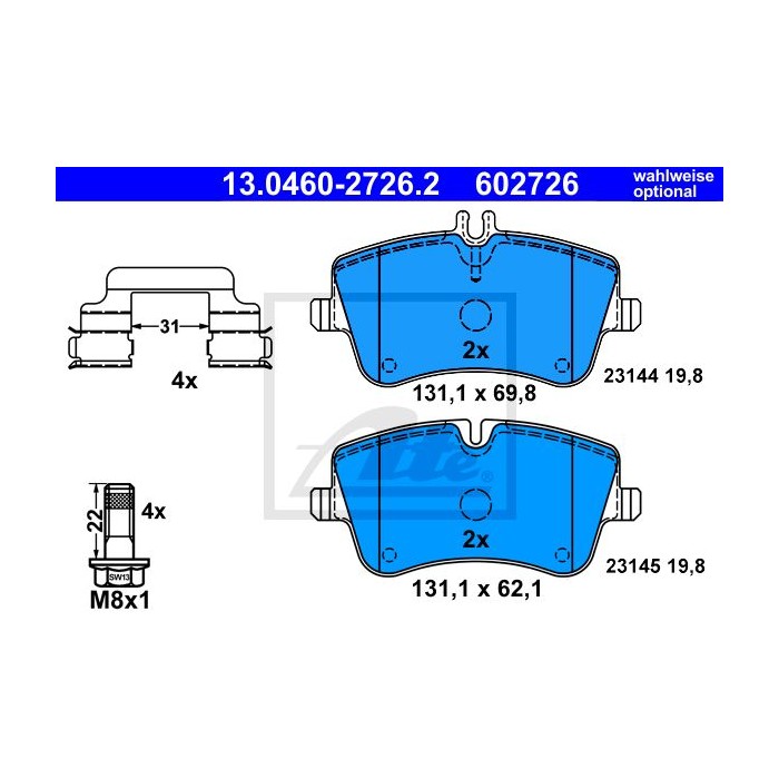 ATE Bremsbelagsatz, Scheibenbremse 13.0460-2726.2
