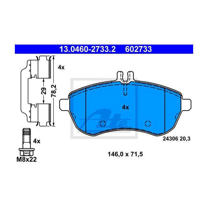ATE Bremsbelagsatz, Scheibenbremse 13.0460-2733.2