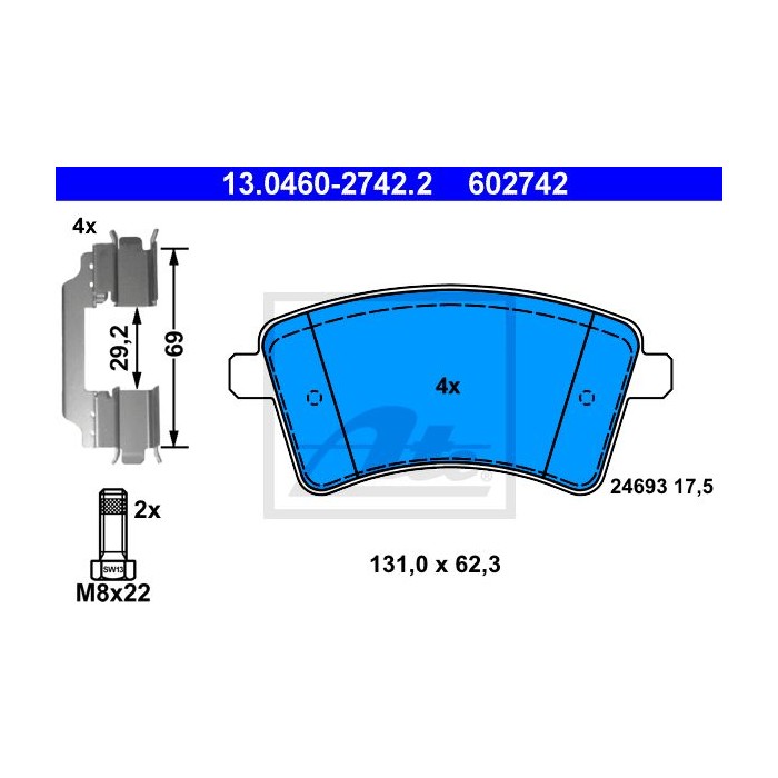 ATE Bremsbelagsatz, Scheibenbremse 13.0460-2742.2