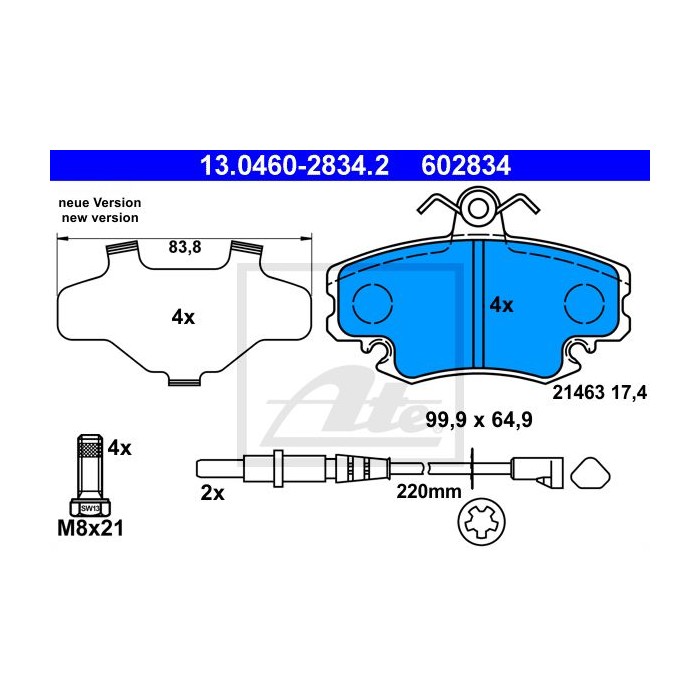 ATE Bremsbelagsatz, Scheibenbremse 13.0460-2834.2