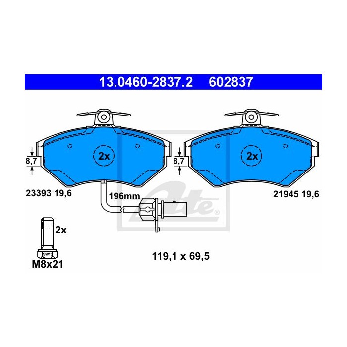 ATE Bremsbelagsatz, Scheibenbremse 13.0460-2837.2