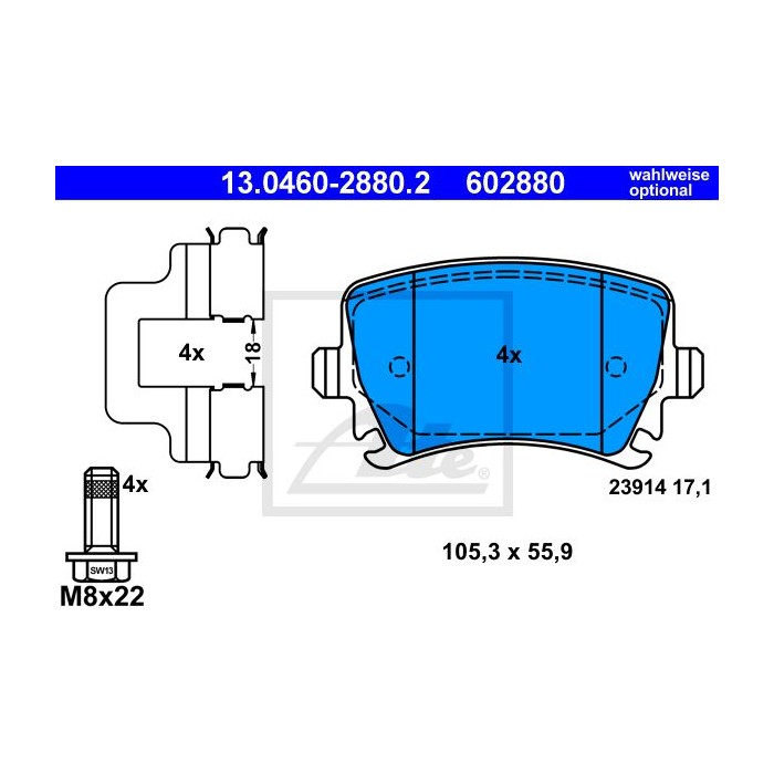 ATE Bremsbelagsatz, Scheibenbremse 13.0460-2880.2