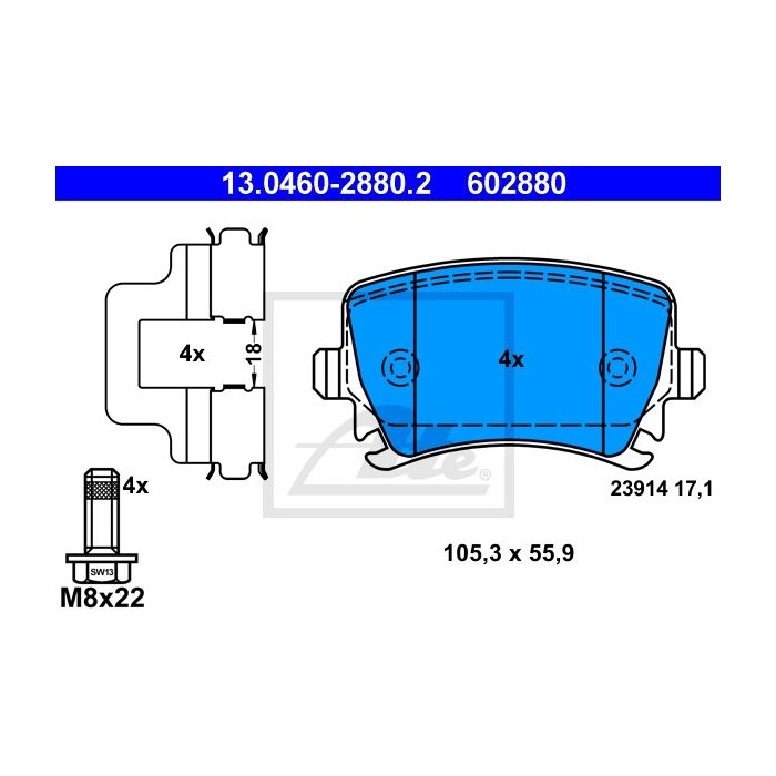 ATE Bremsbelagsatz, Scheibenbremse 13.0460-2880.2
