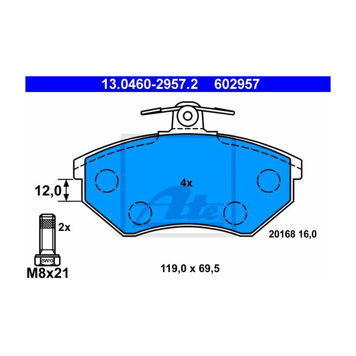 ATE Bremsbelagsatz, Scheibenbremse 13.0460-2957.2
