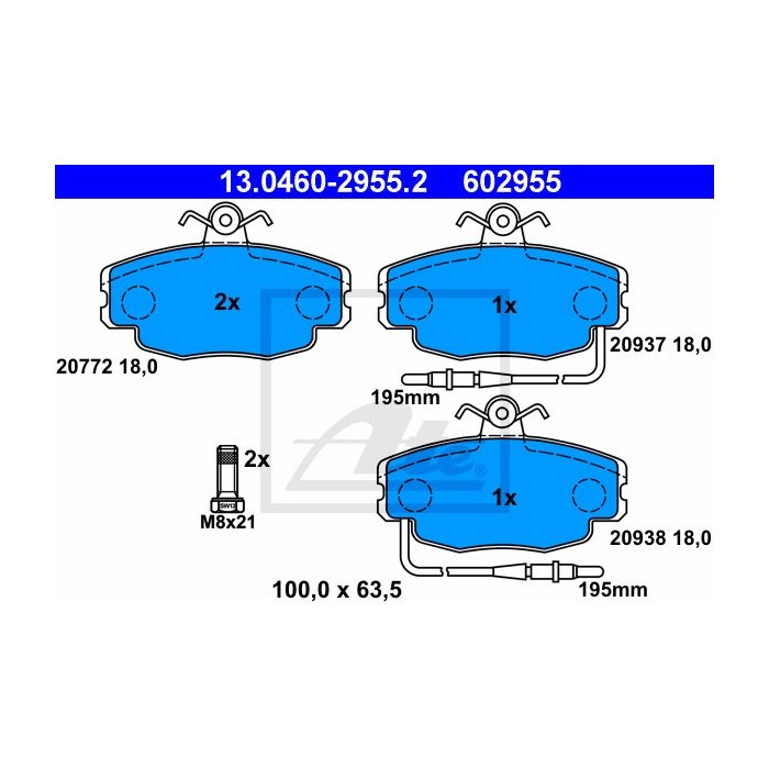 ATE Bremsbelagsatz, Scheibenbremse 13.0460-2955.2