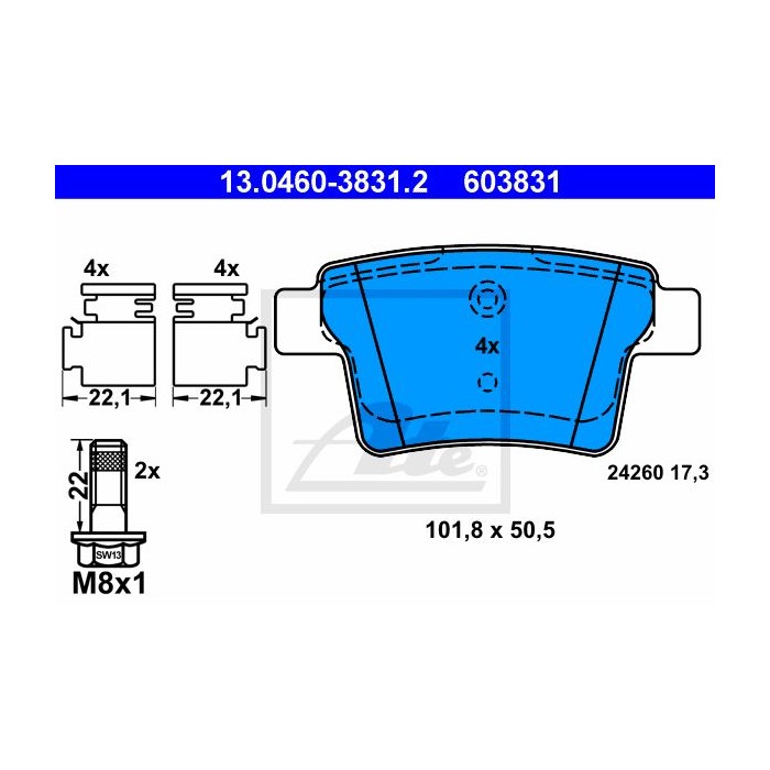 ATE Bremsbelagsatz, Scheibenbremse 13.0460-3831.2