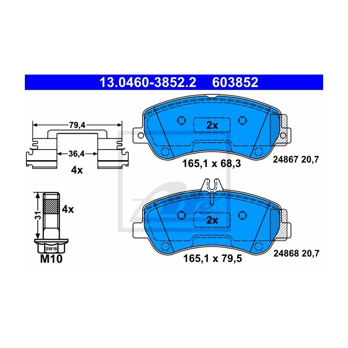 ATE Bremsbelagsatz, Scheibenbremse 13.0460-3852.2