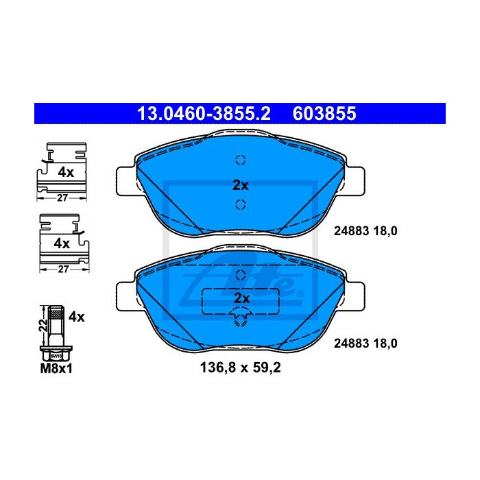 ATE Bremsbelagsatz, Scheibenbremse 13.0460-3855.2