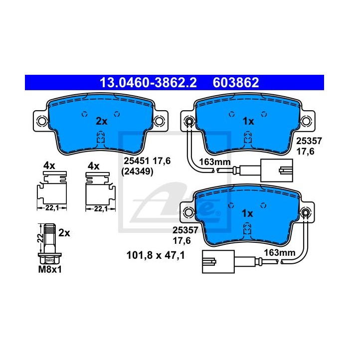 ATE Bremsbelagsatz, Scheibenbremse 13.0460-3862.2