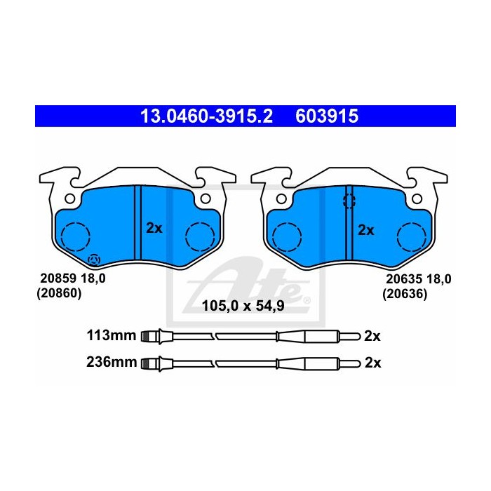 ATE Bremsbelagsatz, Scheibenbremse 13.0460-3915.2