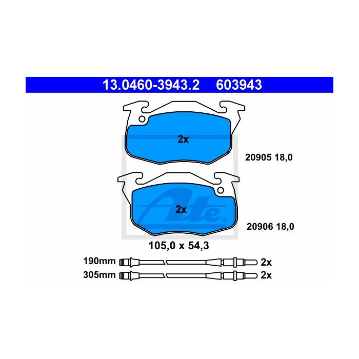 ATE Bremsbelagsatz, Scheibenbremse 13.0460-3943.2