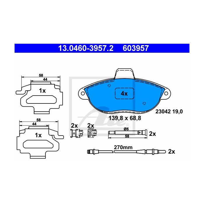 ATE Bremsbelagsatz, Scheibenbremse 13.0460-3957.2