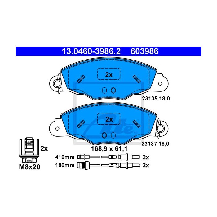 ATE Bremsbelagsatz, Scheibenbremse 13.0460-3986.2