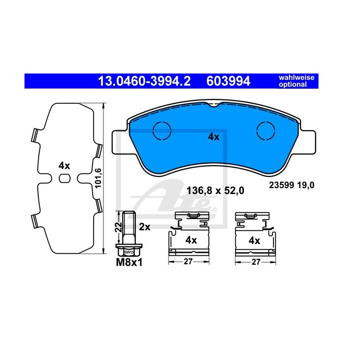 ATE Bremsbelagsatz, Scheibenbremse 13.0460-3994.2