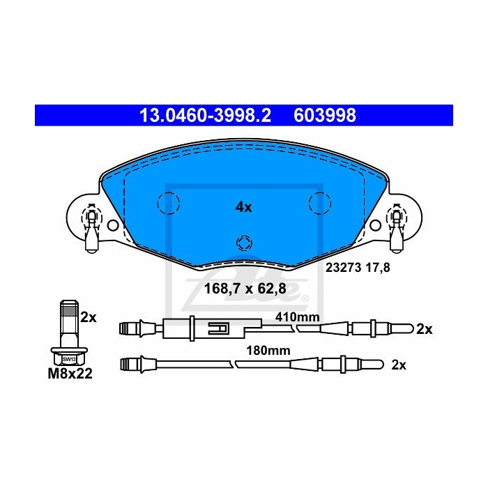 ATE Bremsbelagsatz, Scheibenbremse 13.0460-3998.2