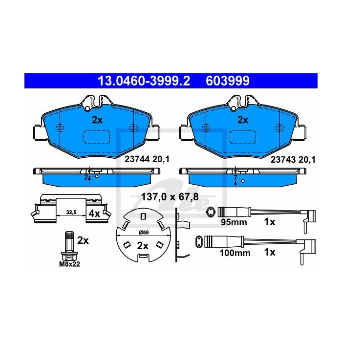ATE Bremsbelagsatz, Scheibenbremse 13.0460-3999.2