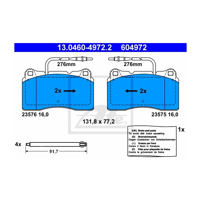 ATE Bremsbelagsatz, Scheibenbremse 13.0460-4972.2