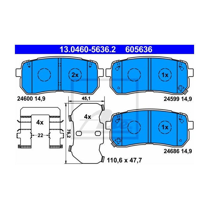ATE Bremsbelagsatz, Scheibenbremse 13.0460-5636.2