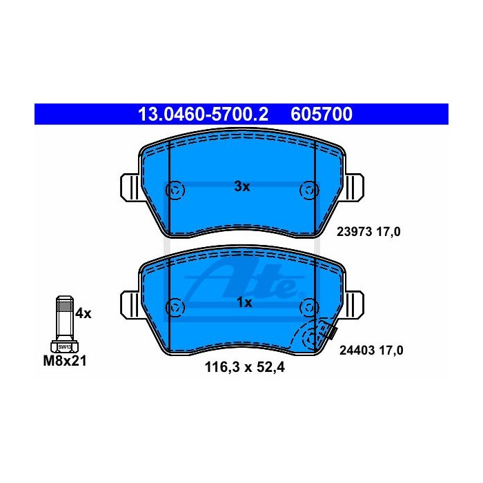 ATE Bremsbelagsatz, Scheibenbremse 13.0460-5700.2