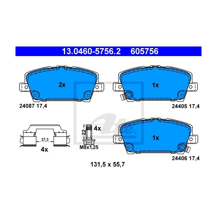 ATE Bremsbelagsatz, Scheibenbremse 13.0460-5756.2