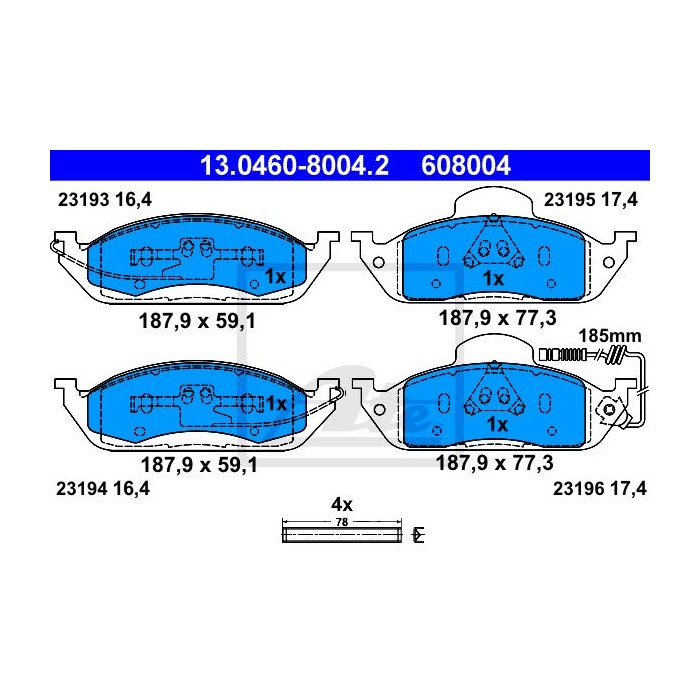 ATE Bremsbelagsatz, Scheibenbremse 13.0460-8004.2
