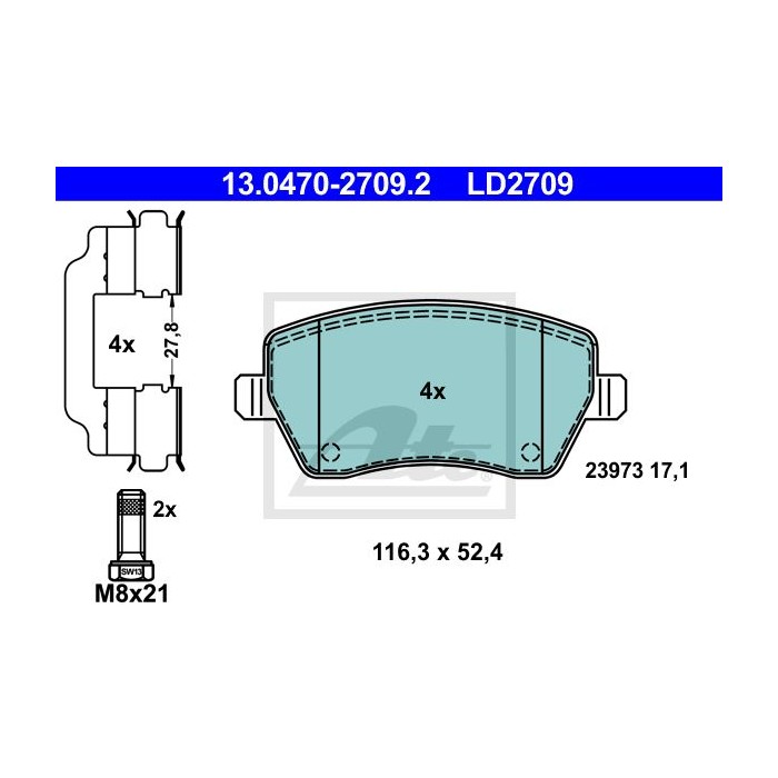 ATE Ceramic Bremsbelagsatz, Scheibenbremse 13.0470-2709.2