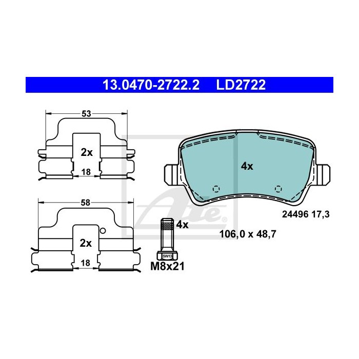 ATE Ceramic Bremsbelagsatz, Scheibenbremse 13.0470-2722.2