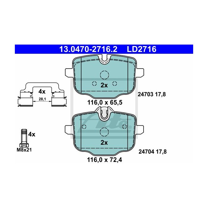 ATE Ceramic Bremsbelagsatz, Scheibenbremse 13.0470-2716.2