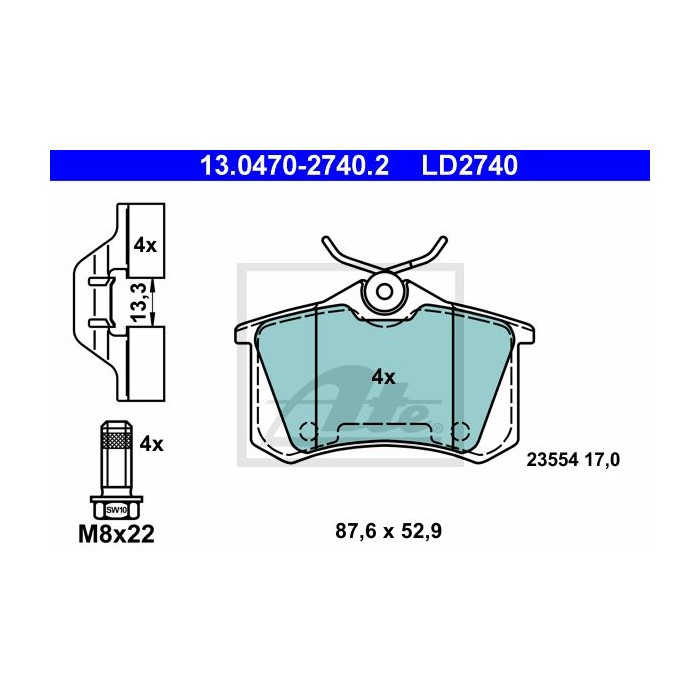 ATE Ceramic Bremsbelagsatz, Scheibenbremse 13.0470-2740.2
