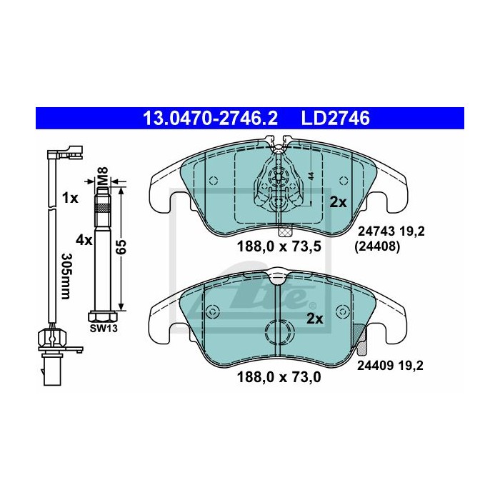 ATE Ceramic Bremsbelagsatz, Scheibenbremse 13.0470-2746.2