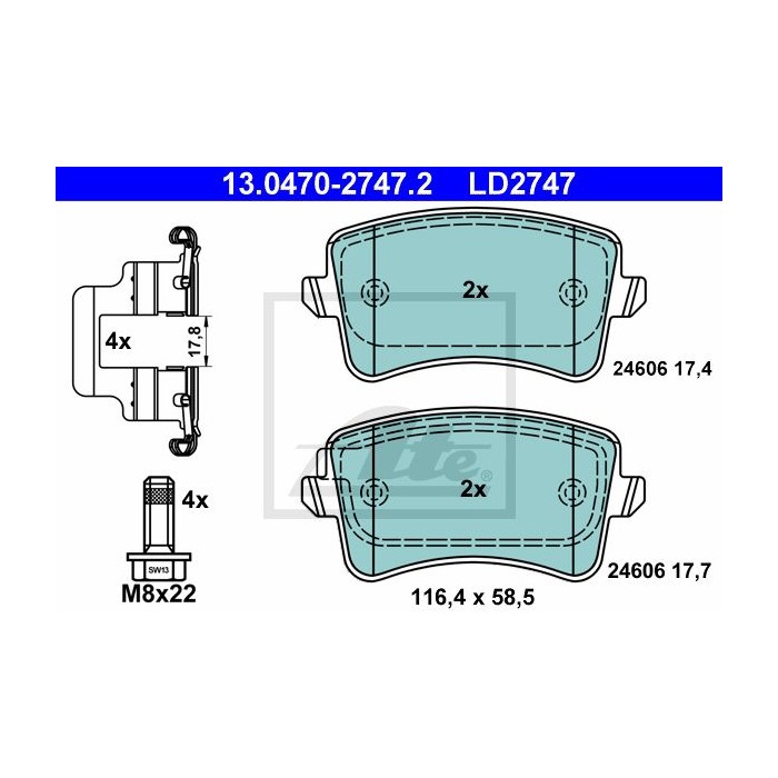 ATE Ceramic Bremsbelagsatz, Scheibenbremse 13.0470-2747.2