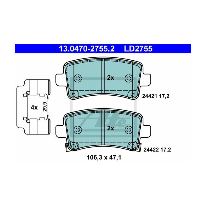 ATE Ceramic Bremsbelagsatz, Scheibenbremse 13.0470-2755.2