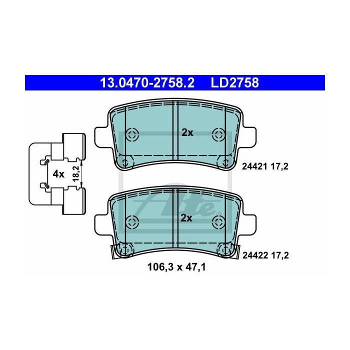 ATE Ceramic Bremsbelagsatz, Scheibenbremse 13.0470-2758.2