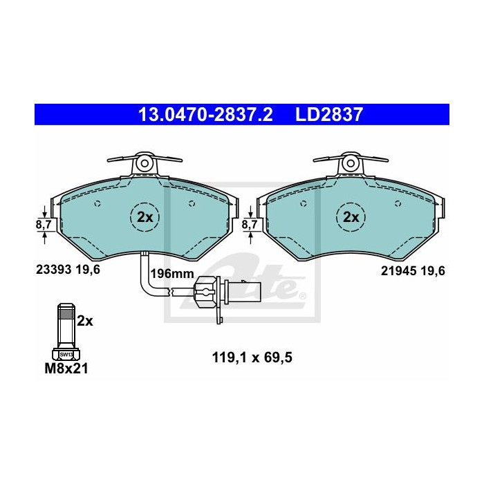 ATE Ceramic Bremsbelagsatz, Scheibenbremse 13.0470-2837.2