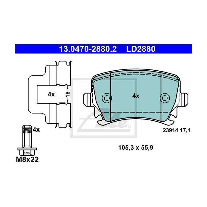 ATE Ceramic Bremsbelagsatz, Scheibenbremse 13.0470-2880.2