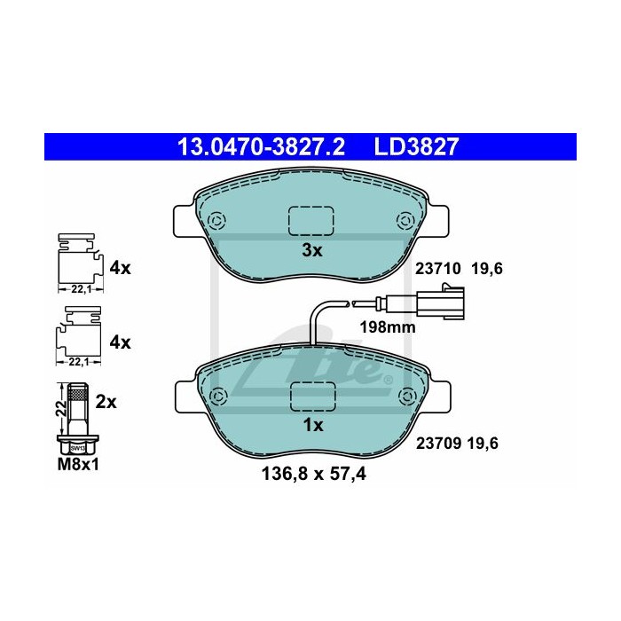 ATE Ceramic Bremsbelagsatz, Scheibenbremse 13.0470-3827.2