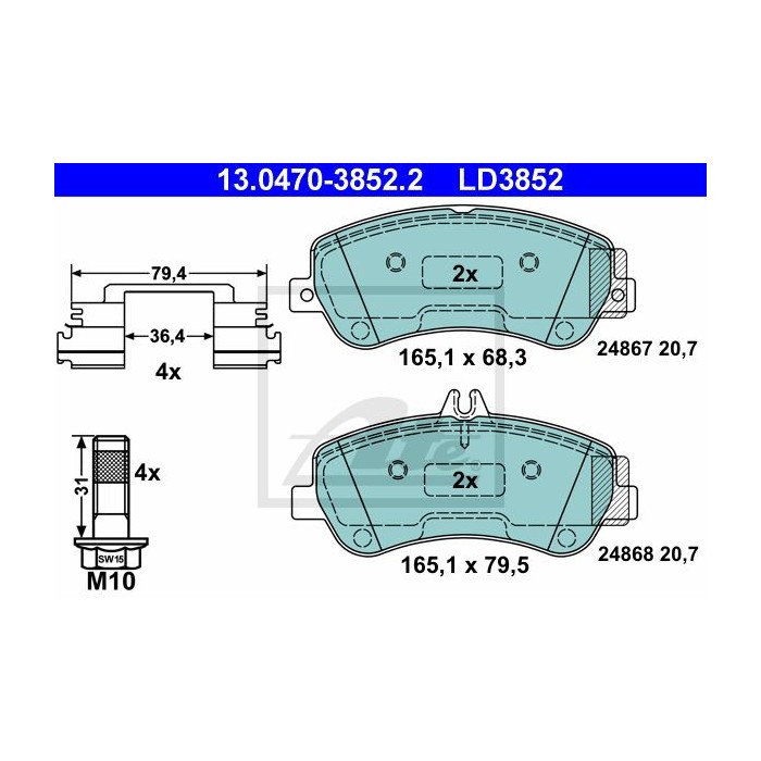 ATE Ceramic Bremsbelagsatz, Scheibenbremse 13.0470-3852.2