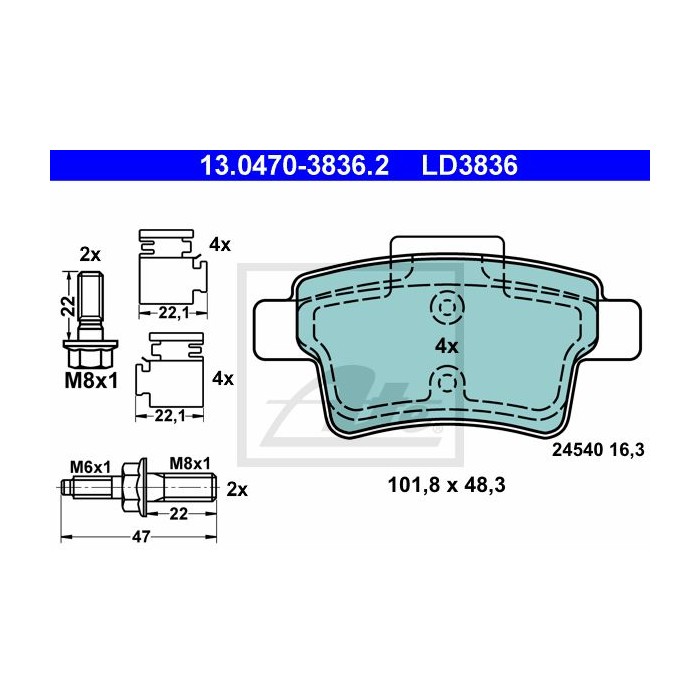 ATE Ceramic Bremsbelagsatz, Scheibenbremse 13.0470-3836.2