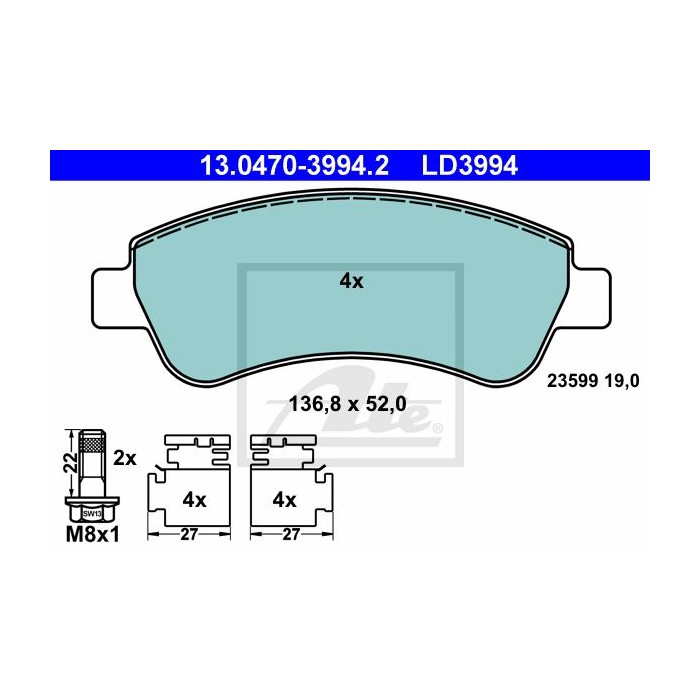 ATE Ceramic Bremsbelagsatz, Scheibenbremse 13.0470-3994.2