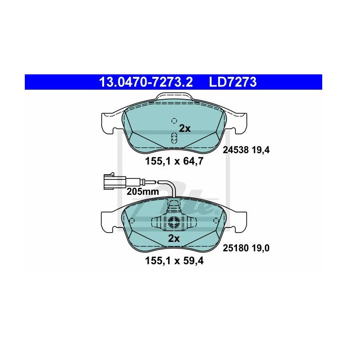 ATE Ceramic Bremsbelagsatz, Scheibenbremse 13.0470-7273.2