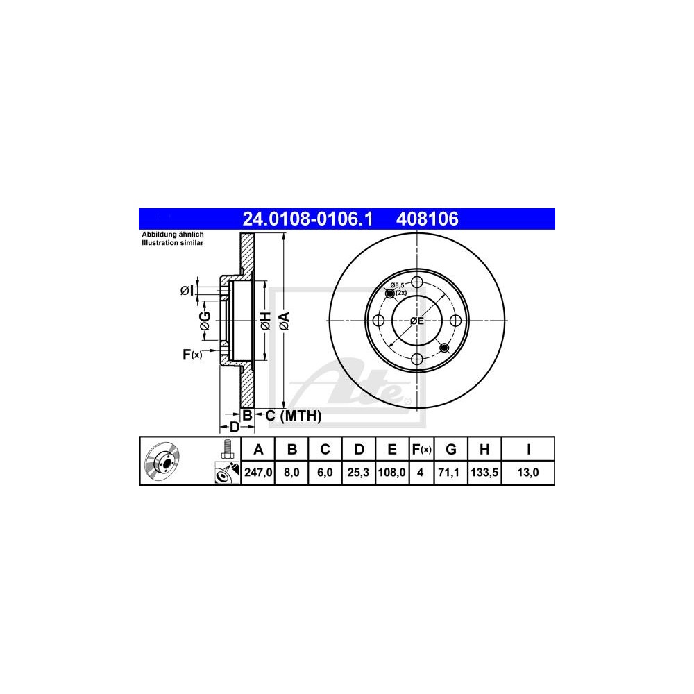 ATE Bremsscheibe 24.0108-0106.1