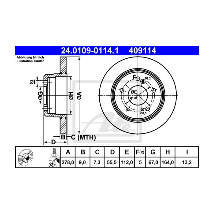 ATE Bremsscheibe 24.0109-0114.1