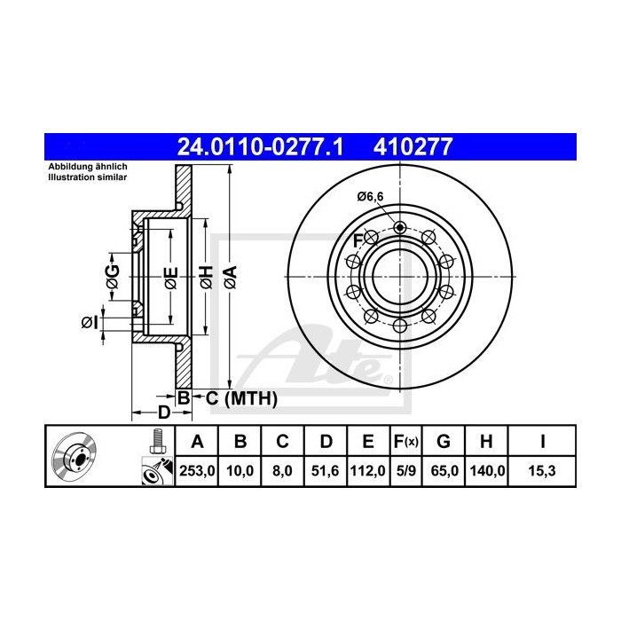 ATE Bremsscheibe 24.0110-0277.1 für Seat, Vw