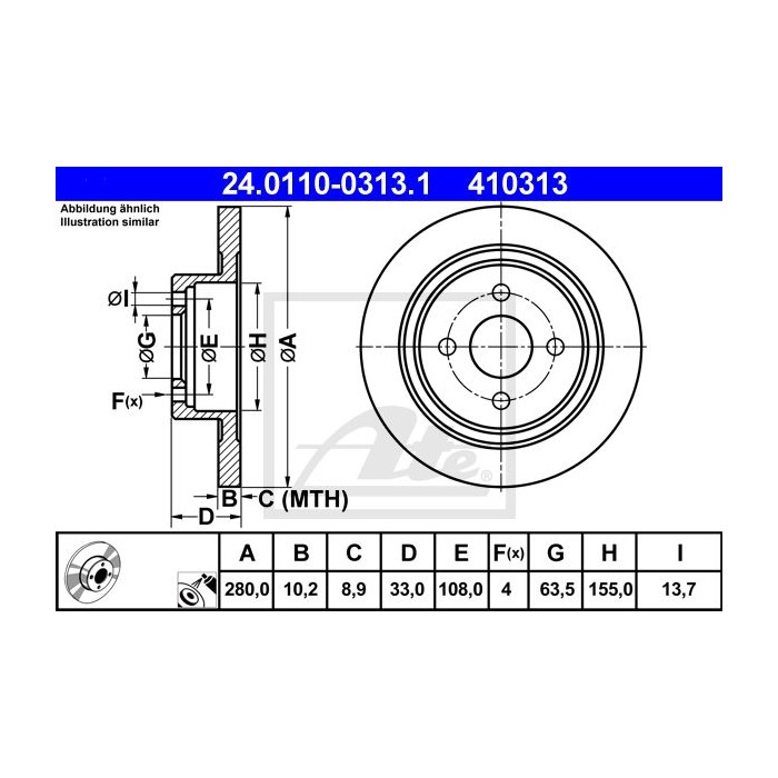 ATE Bremsscheibe 24.0110-0313.1