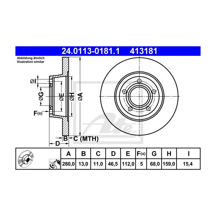 ATE Bremsscheibe 24.0113-0181.1