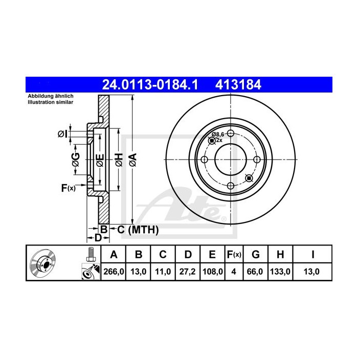 ATE Bremsscheibe 24.0113-0184.1